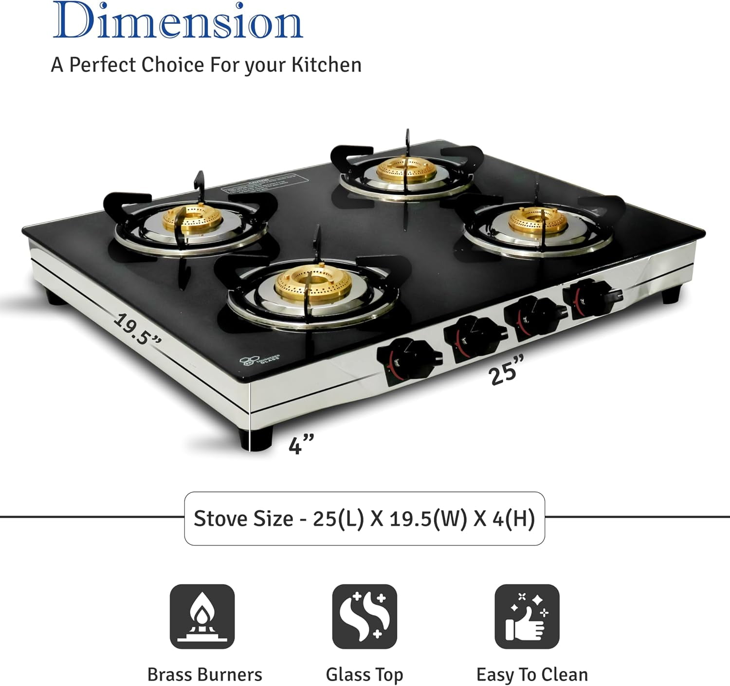 SONRET - 4 Burner Gas Stove , Portable Propane Gas Stove - Propane Cooktop Tempered Glass RV Stove For Cooking -With Hose & Regulator