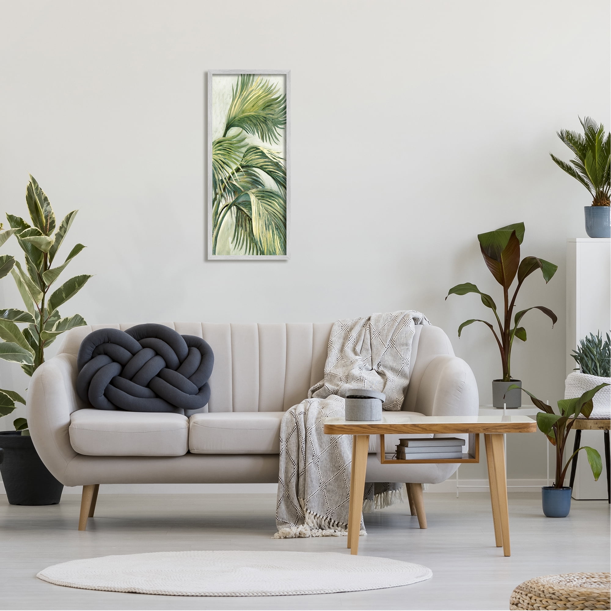 Stupell Industries Tropical Palm Fans Botanical & Floral Painting Gray Framed Art Print Wall Art, 13 x 30