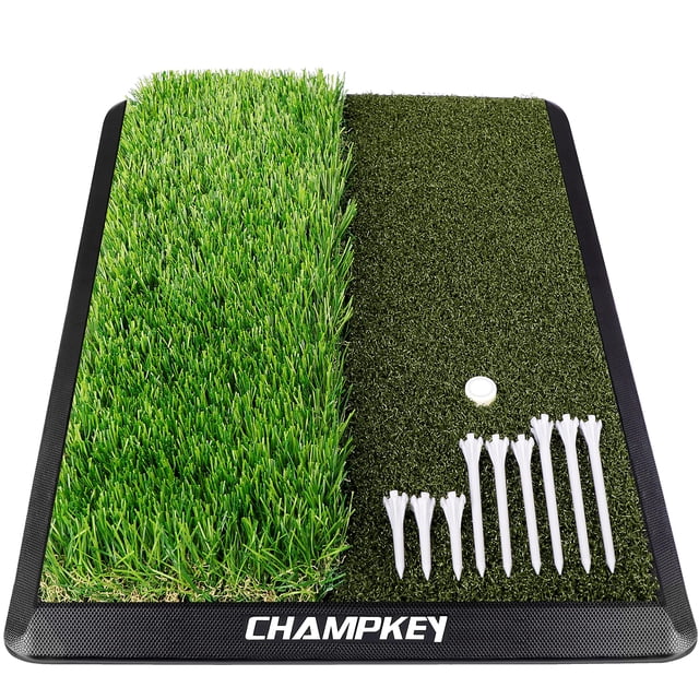 Alfombrilla de golf CHAMPKEY de doble césped, 13 x 17 cm, con 9 tees de golf
