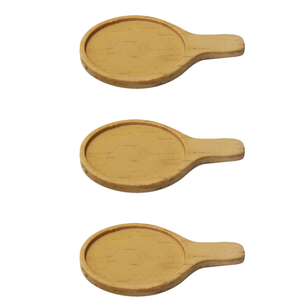 3 Pcs Simulation Tray Decors Mini Accessories Kitchen Ornaments for Kids (Wood)