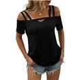 thumbnail image 4 of Ruyang Women's 2024 Spring/Summer New Solid Short Sleeved Double Camisole One Line Neck Top T Shirt Long Sleeve Rayon Tops for Women, 4 of 6
