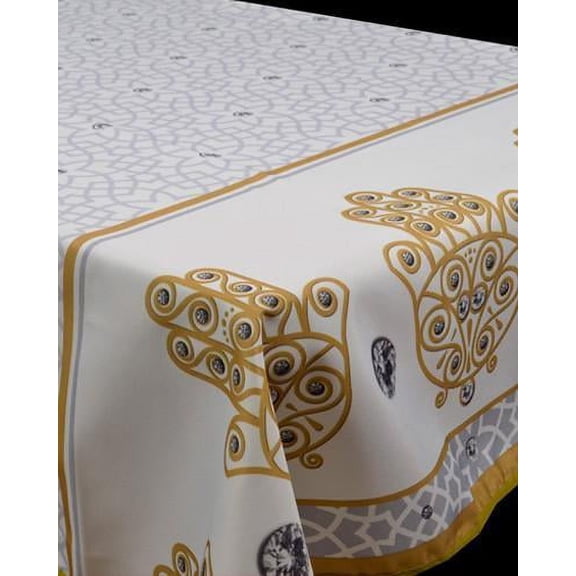 White Fatima 100% Polyester, Stain Resistant Tablecloth 94 x 59 inch