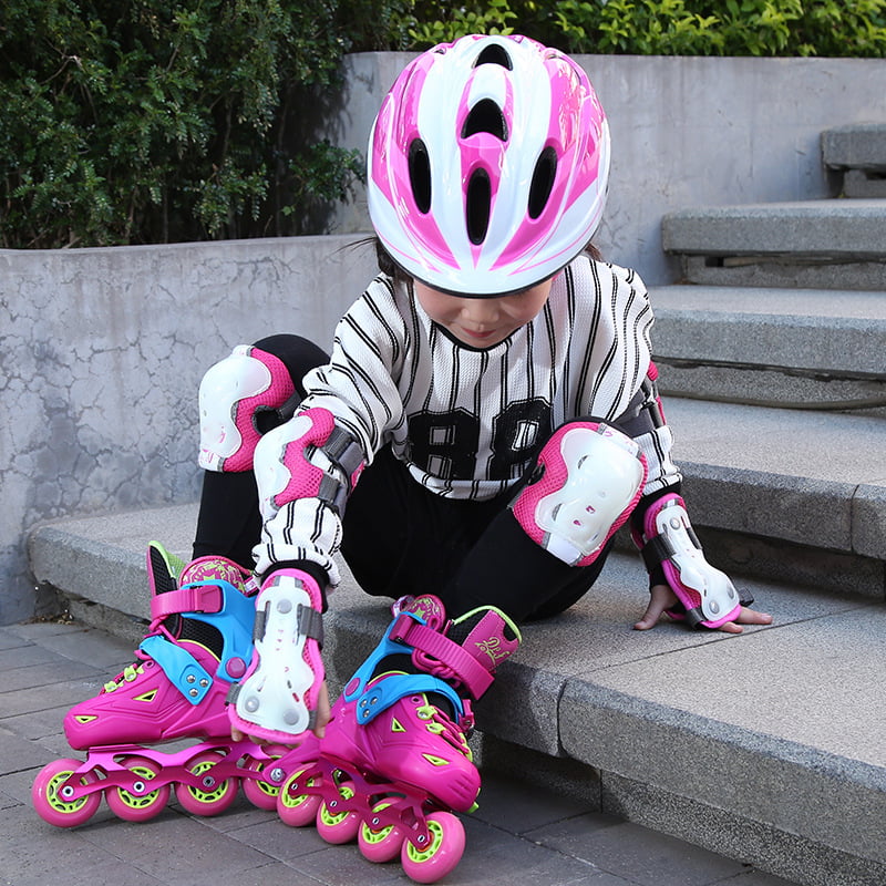 Kid's Roller Blading Knee Pads Blades Guard 2 PCS Set in Solid Pink 