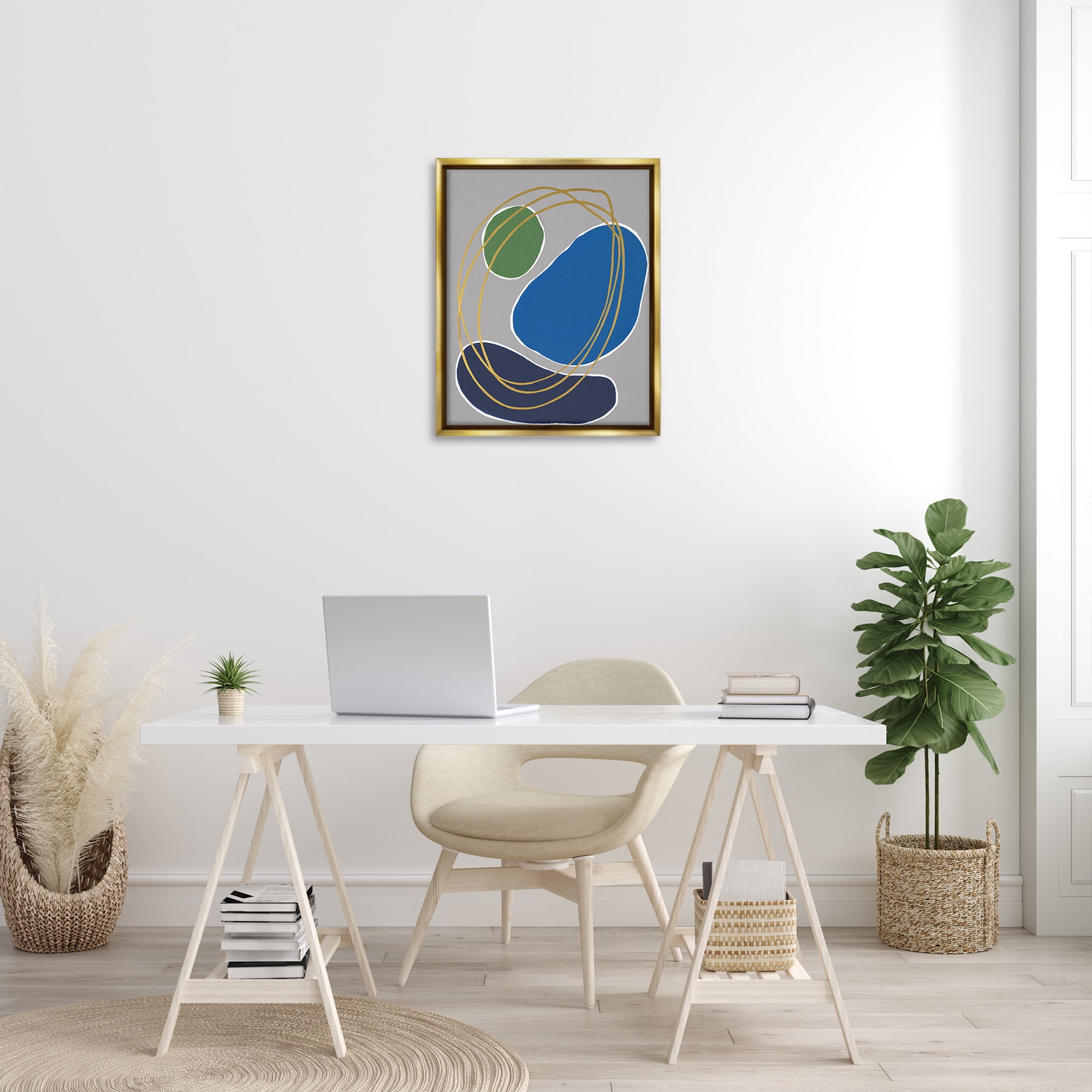 Stupell Industries Oblong Geometric Shapes Abstract Painting Gold Floater Framed Canvas Art Print Wall Art, 25 x 31