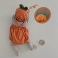 thumbnail image 7 of Maean Newborn Baby Boys Girls Outfit Cute Pumpkin Romper Sleeveless Straps Jumpsuit Infant Crawling Bodysuit with Hat, 7 of 7