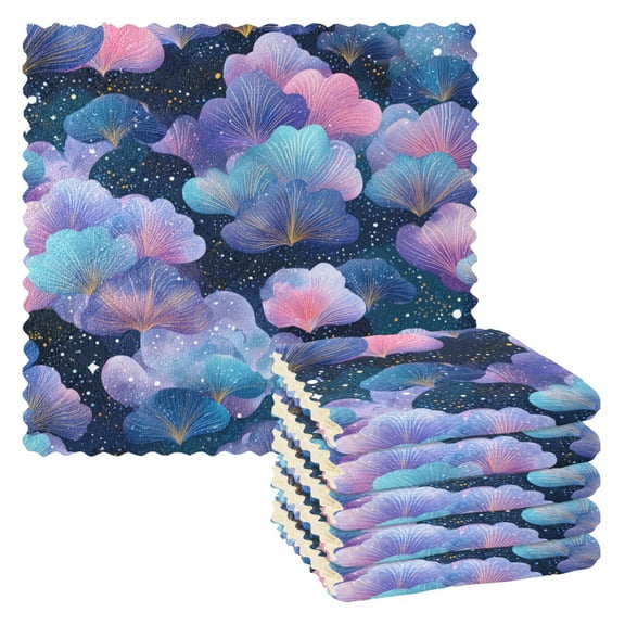 6 Pieces of Kitchen Towels 11x11Inch Kitchen Dish Cloths Kitchen Dish Towels Reuseable Cleaning Cloths Purple Leaves