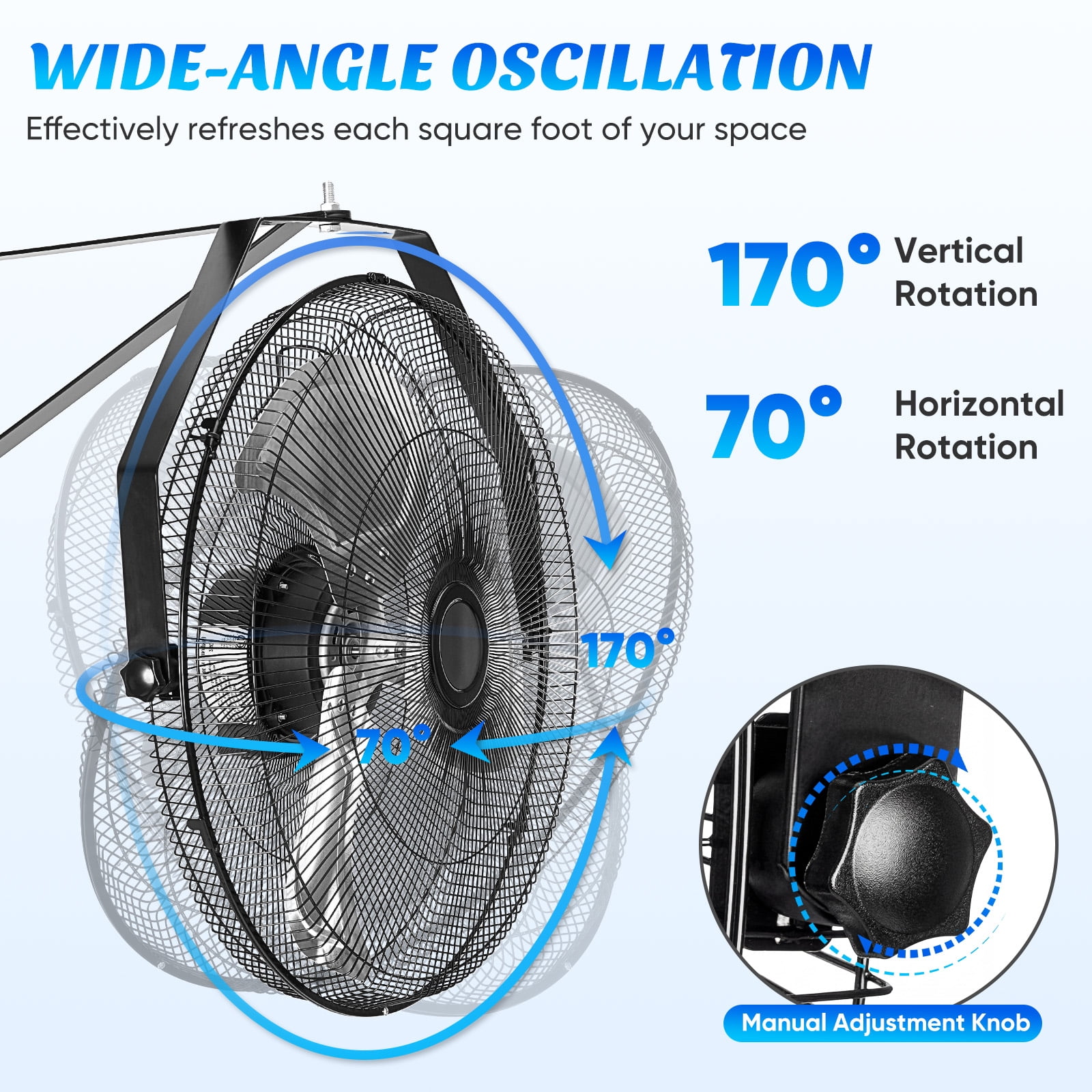 SHOUFTW 18 inch Wall Mount Industrial Fan, Oscillating 3-Speed High Velocity Fan for Garage, Workshop, Warehouse, Black