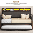 thumbnail image 3 of Hijob Twin to King Daybed, Heavy Duty Metal Bed Frame with Pop Up Trundle, LED Lights Charging Station Upholstered Storage Headboard, Twin Sofa Bed for Living Room Bedroom Guest Room, Black, 3 of 10