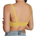 thumbnail image 4 of Mrat Sport Bras for Women Womens Seamless Ribbed Sports Bra Suspender Strap Bra Padded Slim Fitting Bras Underwear Gathered Suspender Bralettes Plus Size Sports Bra S-201 Yellow L, 4 of 5