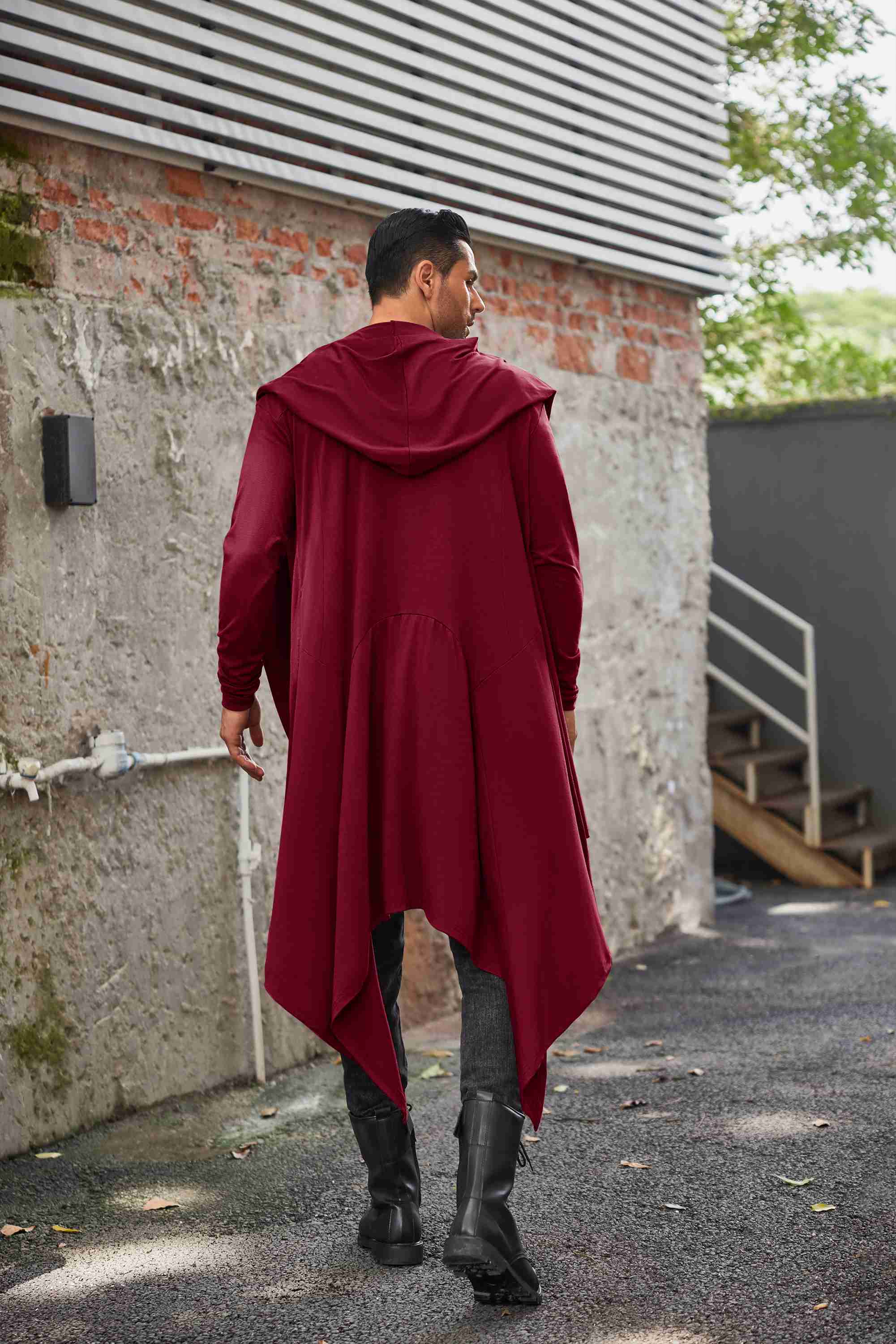 COOFANDY Long Hooded Cardigan Ruffle Shawl Collar Open Front