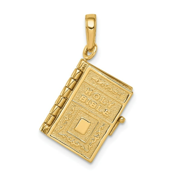 14K Yellow Gold Charm Pendant Themed 22 mm 13 Lord'S Prayer Bible