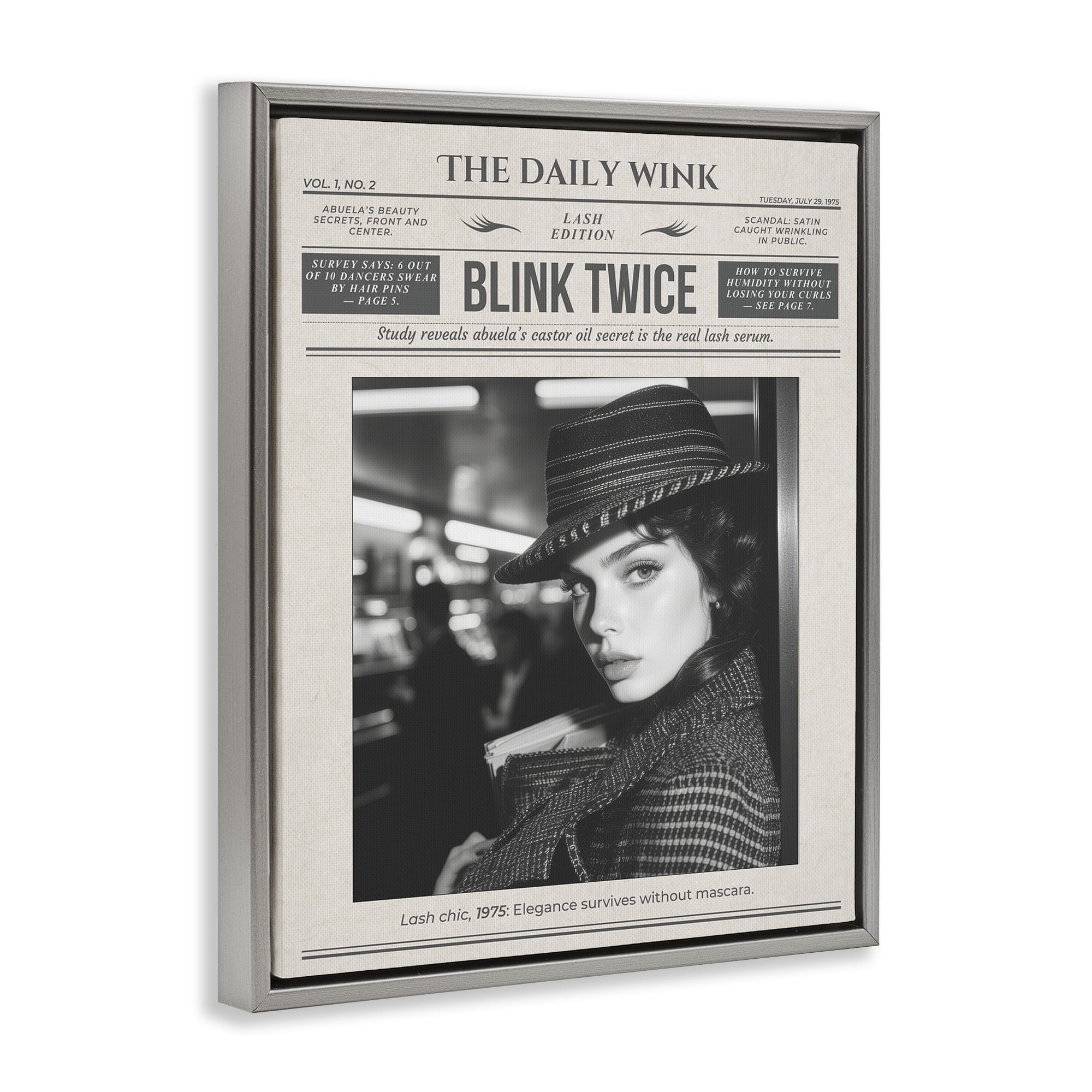 The Daily Wink Magazine Gray Framed Floater Canvas Wall Art, design by A Barefoot Stylist