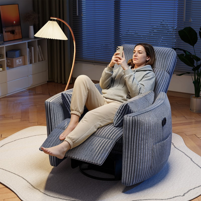 Homall 360° Power Swivel Recliner High Back Adult Rocker Recliner Chair with 2 Pillows for Nursing Expectant Mothers,Corduroy Gray