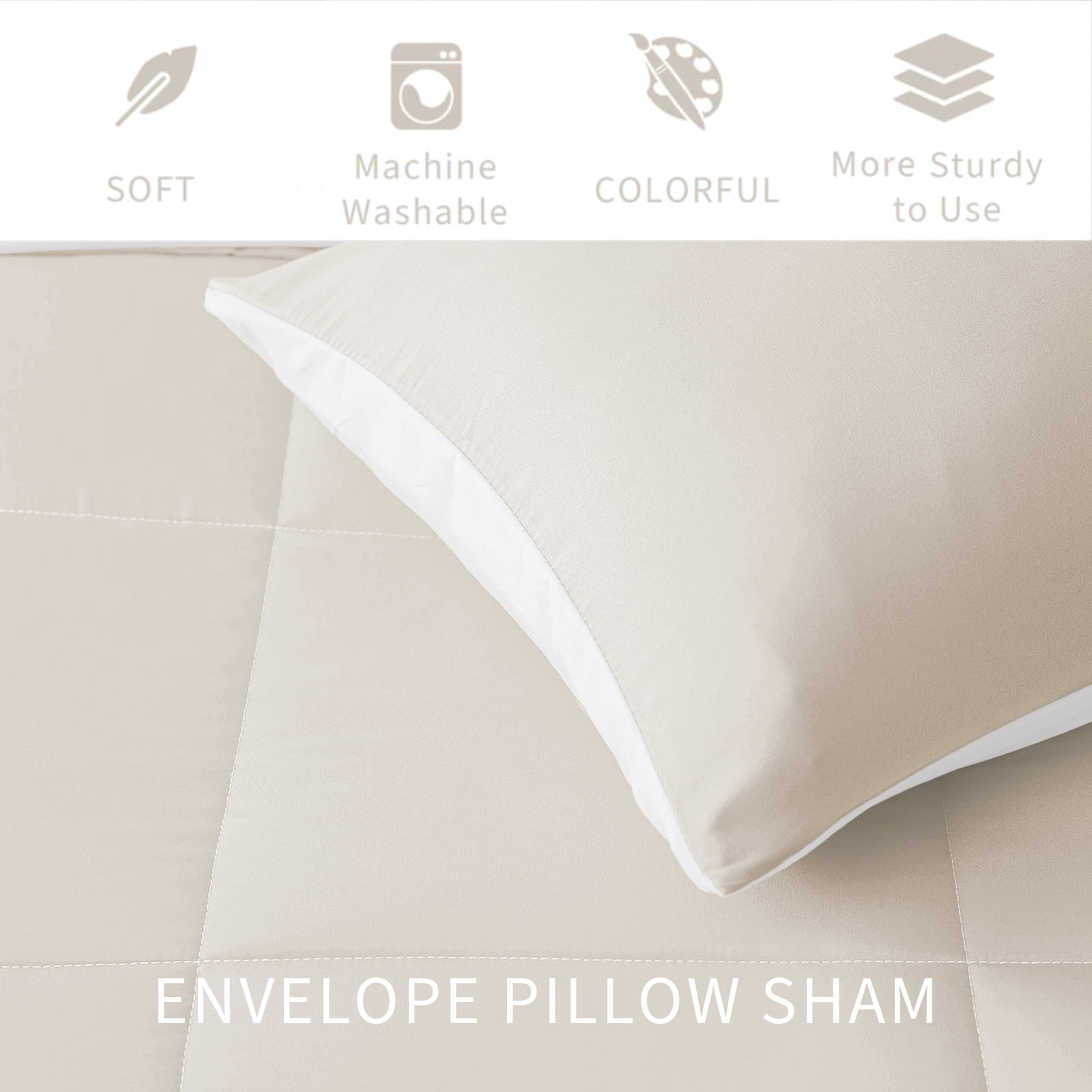 Exclusivo Mezcla Lightweight Reversible 3-Piece Comforter Set All Seasons, Down Alternative Comforter with 2 Pillow Shams, King Size, Beige/White