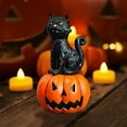 thumbnail image 4 of Halloween Black Cat Sitting on Pumpkin Lit Figurine, Sturdy Resin Hand Painted Crafted Collectible Halloween Figurines with Lights Home Decor Statue, 1.96x1.77x3.14", 4 of 8