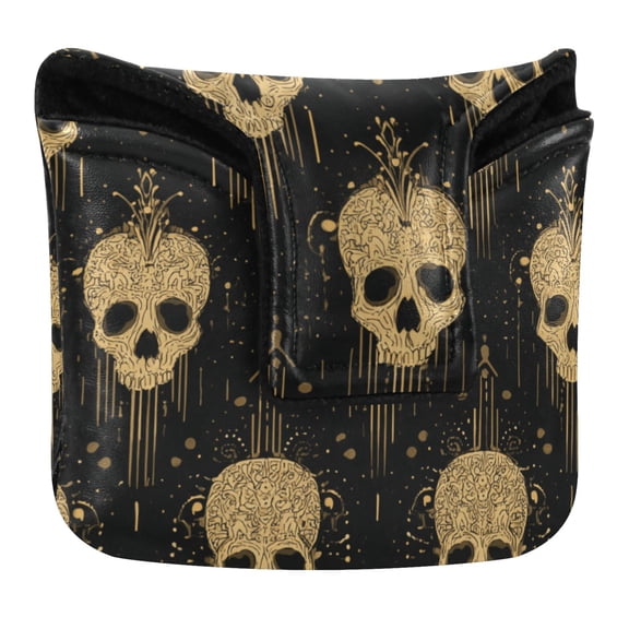 Haosy Gold Skull Golf Mallet Putter Cover Strong Magnetic Leather Golf Club Headcover Closure
