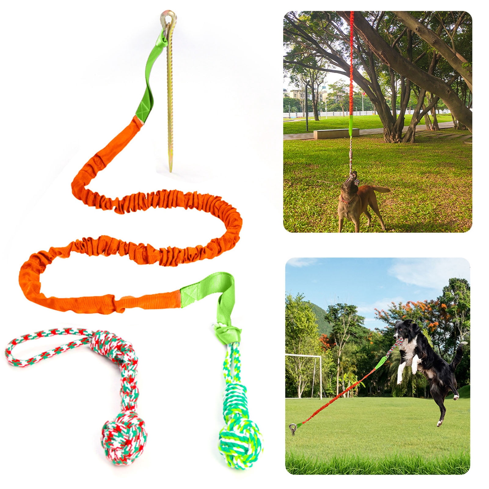 YIFAEUX Dog Bungee Tug Toy Outdoor Tether Tug of War Toy with Stake for Large Medium Dogs Indestructible Cotton Rope Dog Chew Toy for Aggressive Chewers