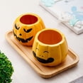 thumbnail image 4 of Halloween Ceramic Pumpkin Cup Set of 4 Carved Face Mug Fall Coffee Tea Drinkware Decor for Mantels and Entryways, 4 of 7