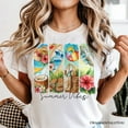 thumbnail image 2 of Summer Vibes T-Shirt, White and Natural Beach Tee with Coconut and Flowers, 2 of 8