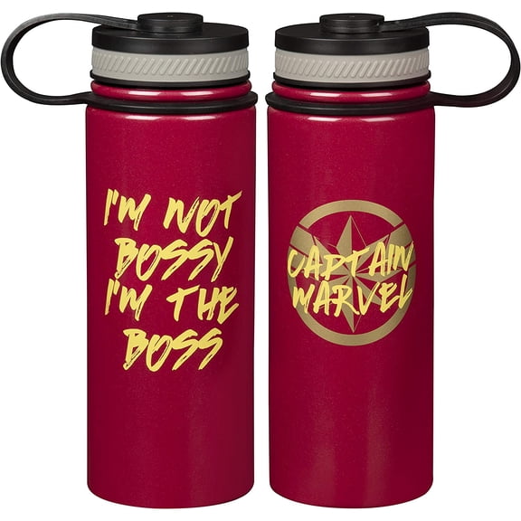 Avengers Captain Marvel Stainless Steel Water Bottle, 18oz - Insulated Thermos To-go Travel Bottle for School, Sports, Gym, Coffee - Movie Gift for Kids, Teens, Women, Men, Fnas