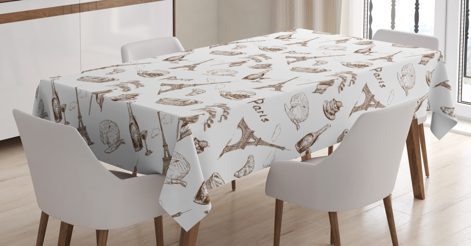 Paris Tablecloth, World Famous Town France Tourist Icons Wine Coffee