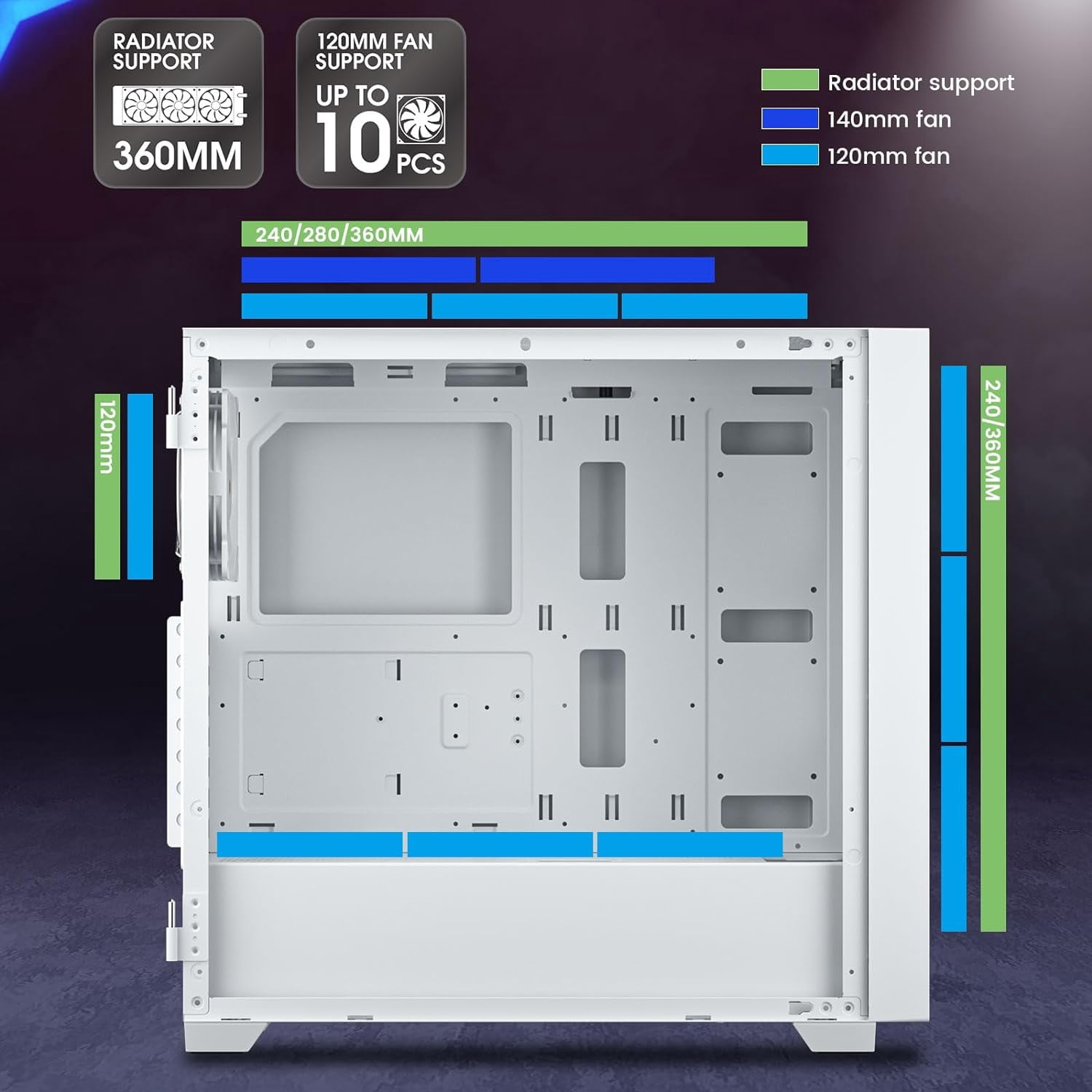 VETROO AL800 Full Tower E-ATX PC Computer Case w/Door Opening Design Tempered Glass-White