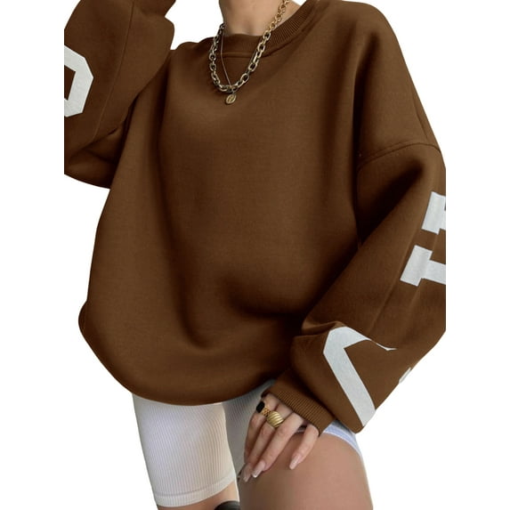 Sedceaty Women Loose Pullover Sweatshirts Letter Print Casual Thickened Long Sleeve Tops Autumn Streetwear
