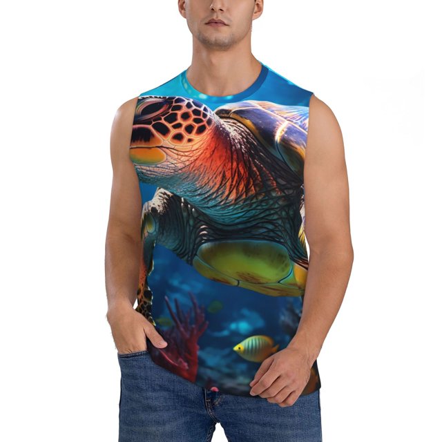 Balery Ice Blue Ocean Sea Turtle Camisetas sin mangas para hombre, absorbe la humedad y protege contra el mal olor.-Medium