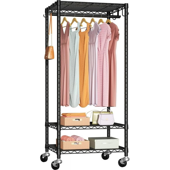 P6 Mini Rolling Clothes Rack , Clothing Racks for  Clothes, Freestanding Garment Rack with Wheels, Portable Closet Rack  Load 360LBS, 23.6''W x 14''D x 74.6''H, Black