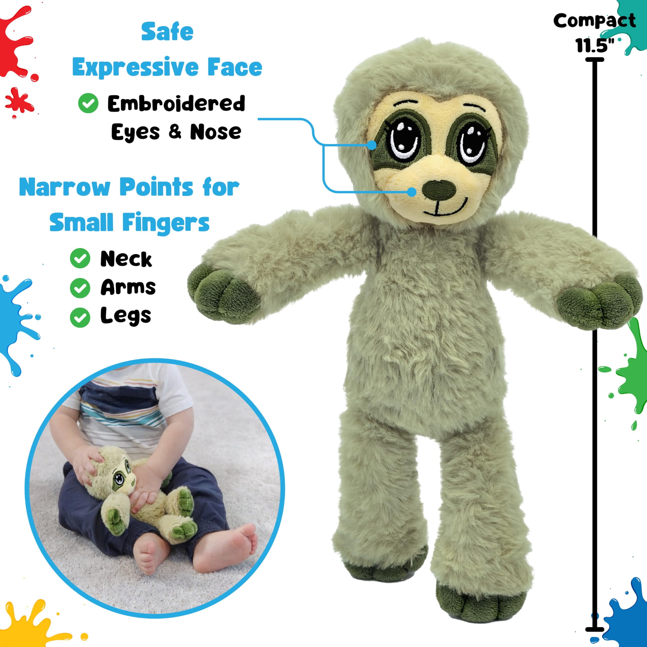 The Adventure Crew Sami the Sloth Plush Comfort / Activity Toy for Newborn and Up | Ultra-Soft, 11.5" Compact Size with Weighted Limbs | Interactive Companion for Early Learning