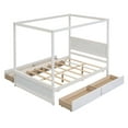 thumbnail image 2 of Wood Canopy Bed with four Drawers ,Full Size Canopy Platform Bed With Support Slats .No Box Spring Needed, Brushed White, 2 of 10