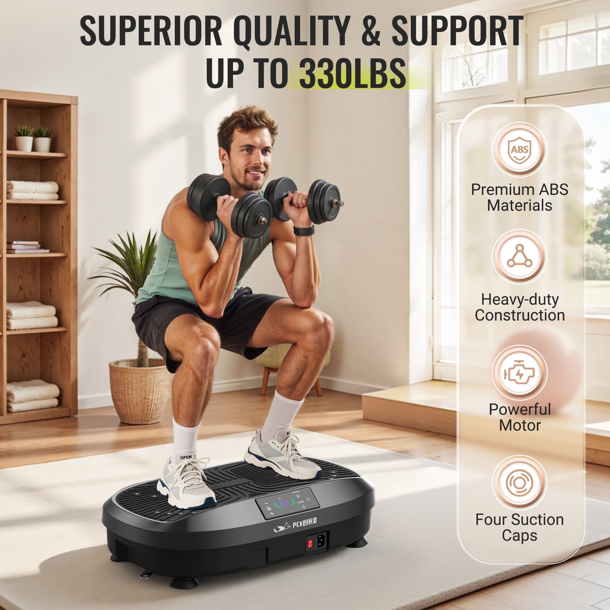 FLYBIRD Vibration Plate, Whole Body Workout Vibration Fitness Platform for Lymphatic Drainage, with 2 Resistance Bands