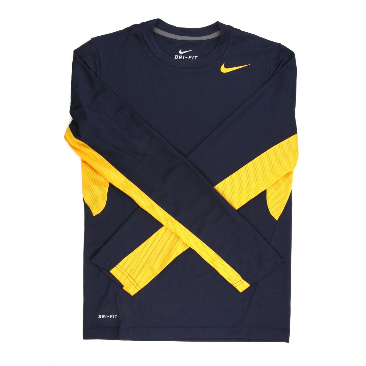 Nike - Nike Men's Vapor Navy/Yellow Dri-FIT Long Sleeve Training Shirt ...