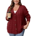 thumbnail image 2 of Daystry Women's Plus Size Fall Winter Long Sleeve Chunky Cable Knit Sweater Open Front Cardigan Button Loose Sweaters, 2 of 8