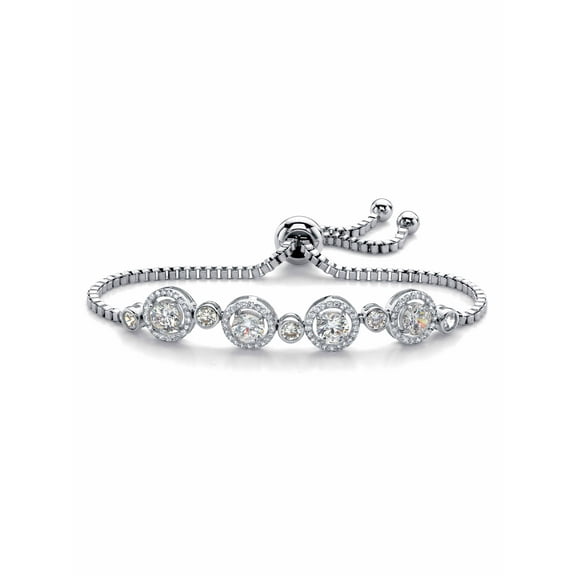 PalmBeach Jewelry Round Simulated Birthstone and Cubic Zirconia Adjustable Halo Slider Bracelet .92 TCW Platinum-Plated 9"