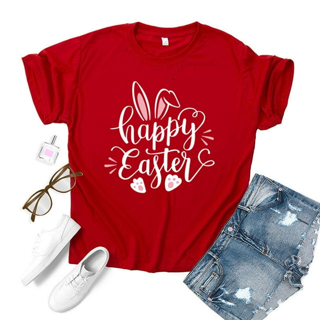 Blouse d'Été Grande Taille à Manches Courtes pour Femmes, T-shirt Imprimé Col Rond de Pâques, Blouse Décontractée Ample à Manches Courtes, T-shirt Col en V pour Femmes en Liquidation