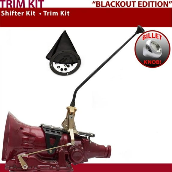 American Shifter TH200 Shifter Kit Black 16 in. Trim Kit Push Button Black Boot Billet Knob for F3409
