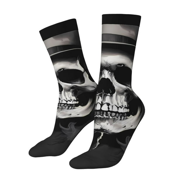Balery Black White Hat Skull Calcetas Largas con Estampado para Hombre y Mujer – Suaves y Transpirables, Talla Única (US 5-11)