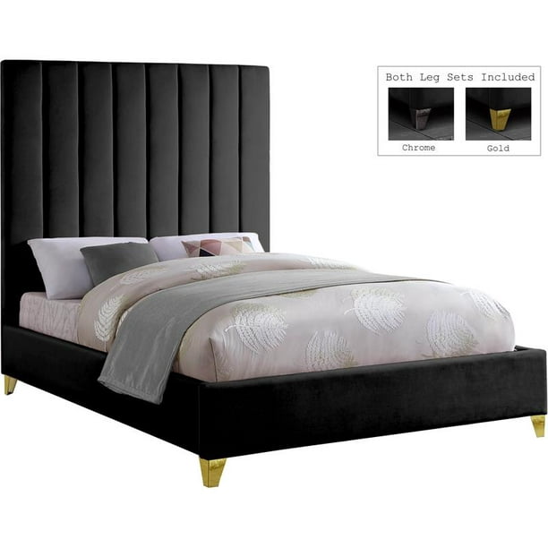 Meridian Furniture Via Rich Velvet King, Black King Bed Frame