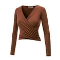 thumbnail image 2 of Made by Johnny Women's Deep V Neck Long Sleeve Cross Wrap Fitted Crop Top S RUST, 2 of 6