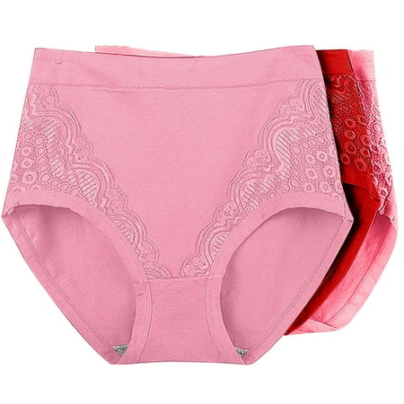 Jgppe Women s 3 Pack Cotton Panty High Waisted Lace Trim Solid Color Breathable Full Coverage Briefs Womens Underwear