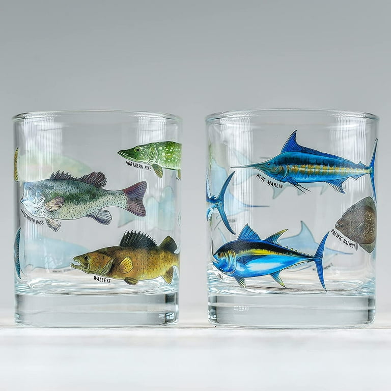 Greenline Goods – Fishing Glass Set for Fisherman and Outdoorsman – Fish  Themed 10 oz Whiskey Glass Set of 2 - Freshwater and Saltwater Fish on the