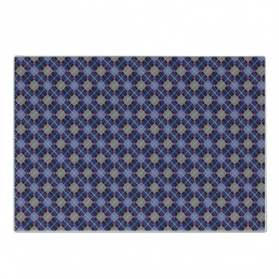 Plaid Cutting Board, Rhombic Traditional Tartan with Scottish Cultural Origins Retro Folkloric Revival, Decorative Tempered Glass Cutting and Serving Board, Small Size, Multicolor, by Ambesonne