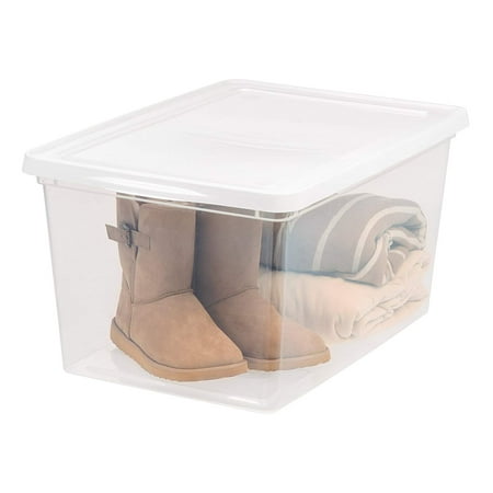 58 Boxes - IRIS USA, 58 Quart Clear Storage Box with White Lid