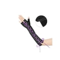 thumbnail image 3 of Guantes sin dedos de satén y encaje para mujeres INSPIRE CHIC, calentadores de brazo de color sólido, tamaño único, negro y cinta morada, 3 of 6