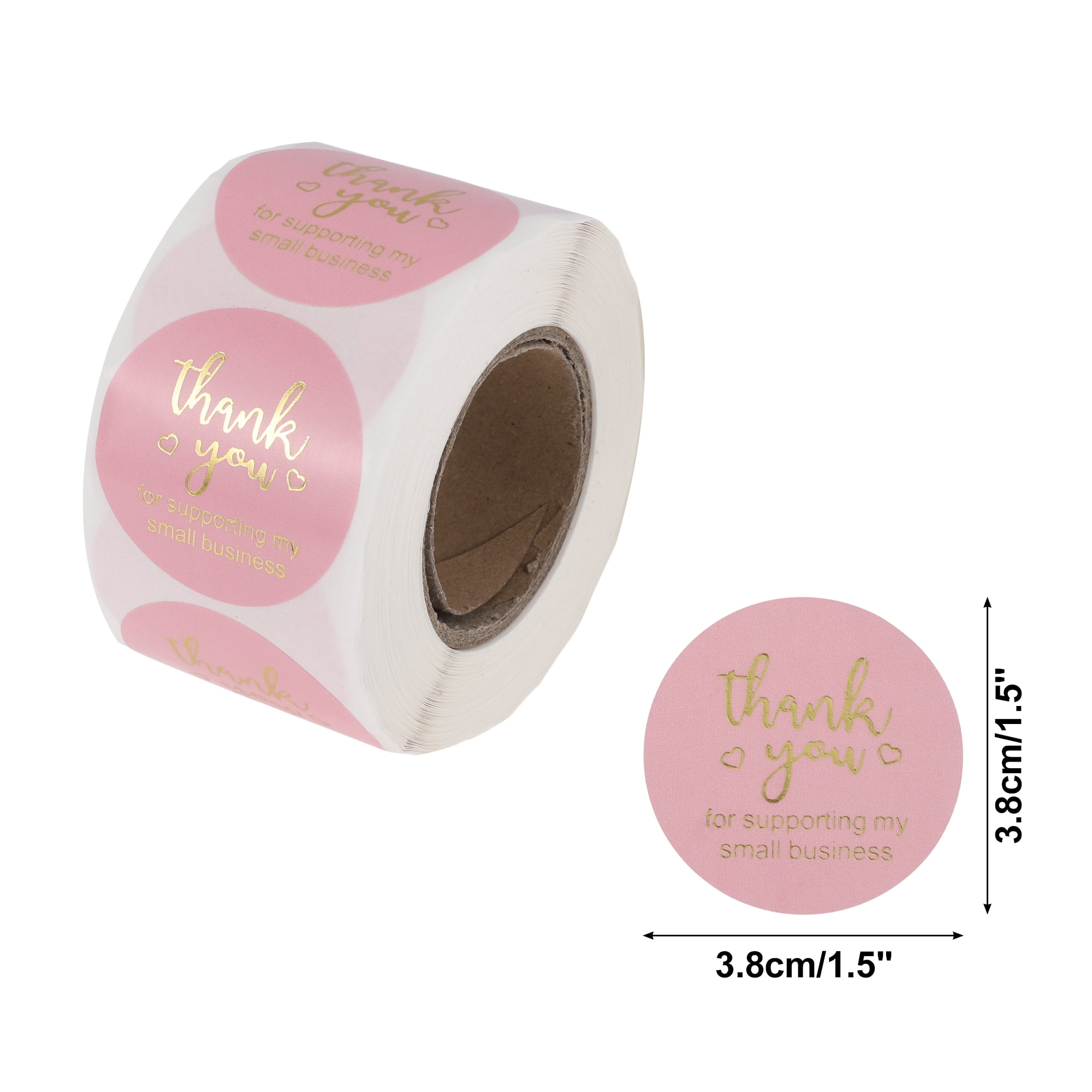 Unique Bargains Pink Foil Thank You Tag Gift Stickers 1 Pc Pink, Gold Tone
