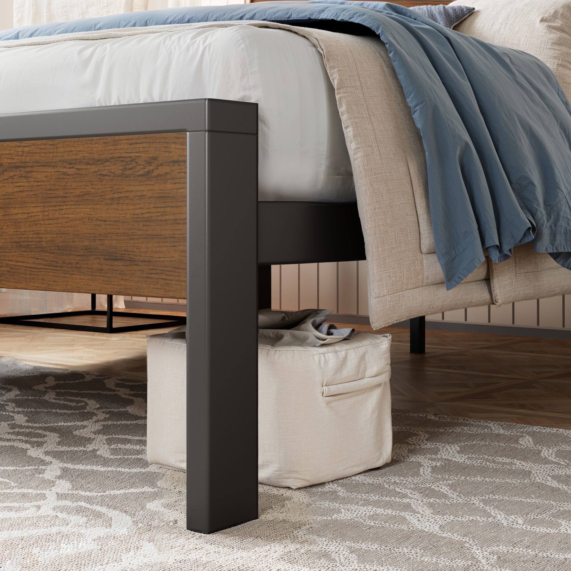 Amolife Full Size Bed Frame, Heavy Duty Metal Platform Bed with Wooden Headboard & Footboard, Walnut
