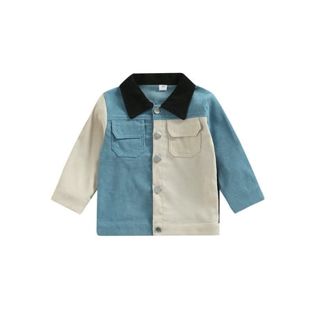 

Toddler Kids Baby Boys Girls Coat Patchwork Turn-Down Collar Long Sleeve Autumn Winter Button-Down Pockets Casual Jackets