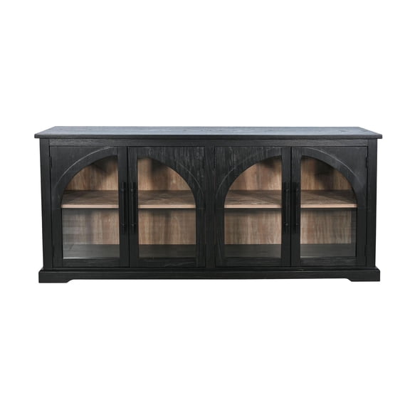 Sunny Designs Elena Modern Black Wood Display Cabinet with Arched Glass Doors