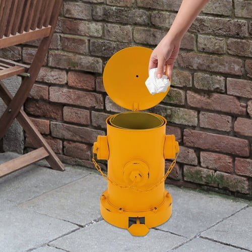 2.5L Retro Fire Hydrant Trash Can, Pedal Trash Can, Indoor Outdoor Waste Bin, Yellow 26*39cm Used in Kitchens, Bedrooms, Bathrooms